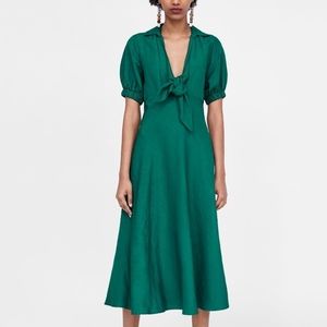 Zara Green Tie Front Midi Dress